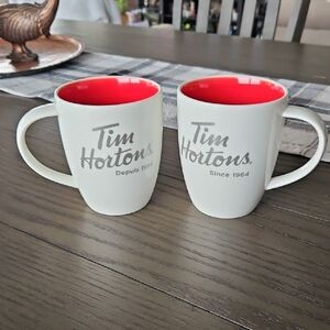 White and Red Coffee Mugs - Tim Hortons